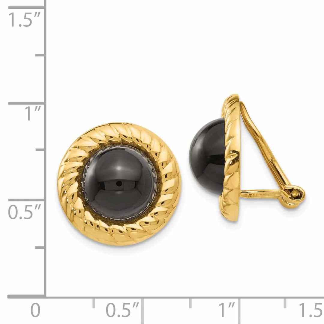 Lovely Rita's Earrings 14k Gold Omega Clip Non-Pierced Onyx Earrings
