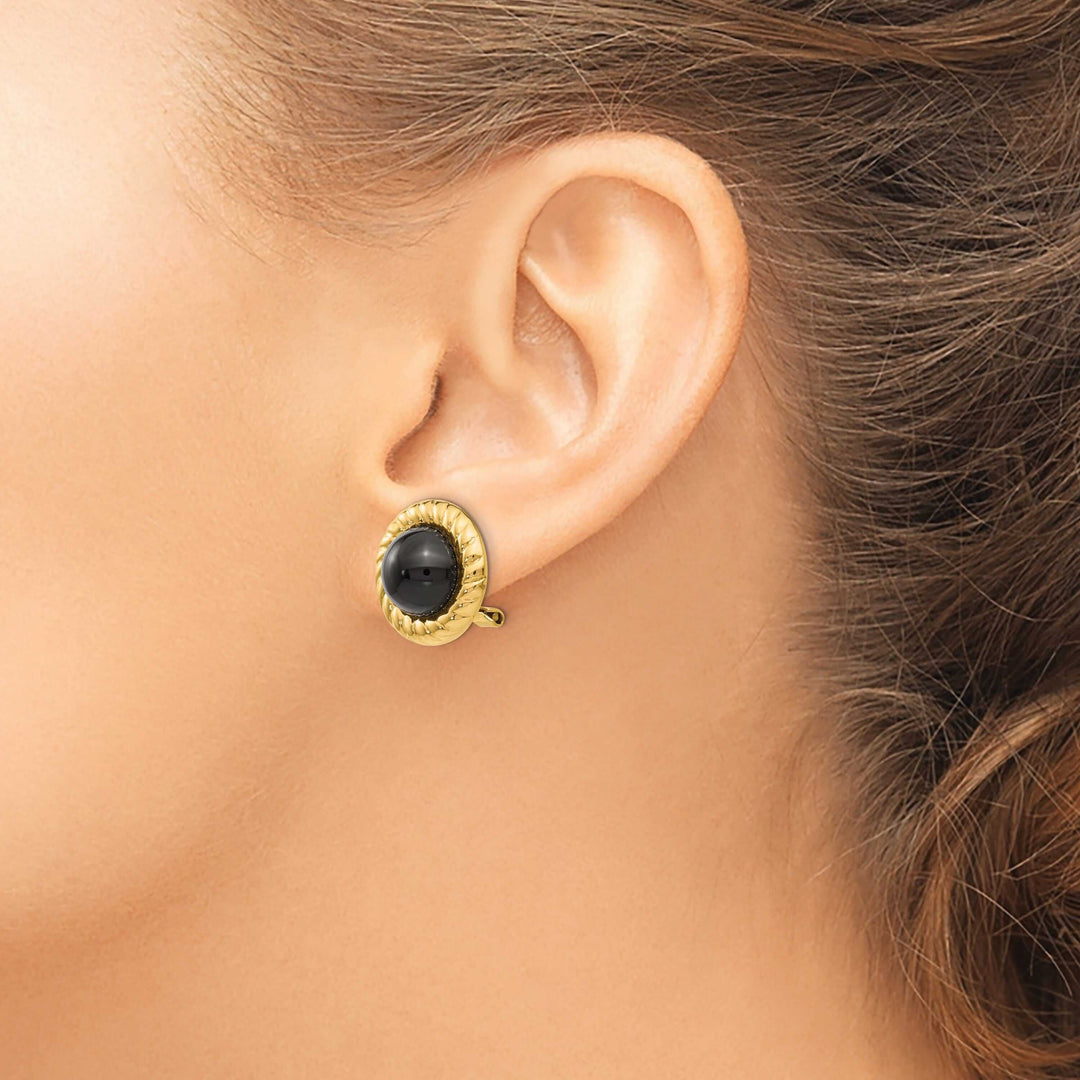 Lovely Rita's Earrings 14k Gold Omega Clip Non-Pierced Onyx Earrings