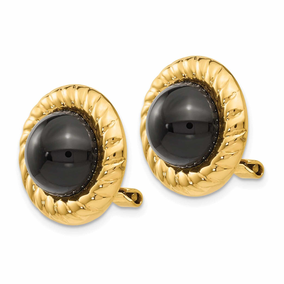 Lovely Rita's Earrings 14k Gold Omega Clip Non-Pierced Onyx Earrings