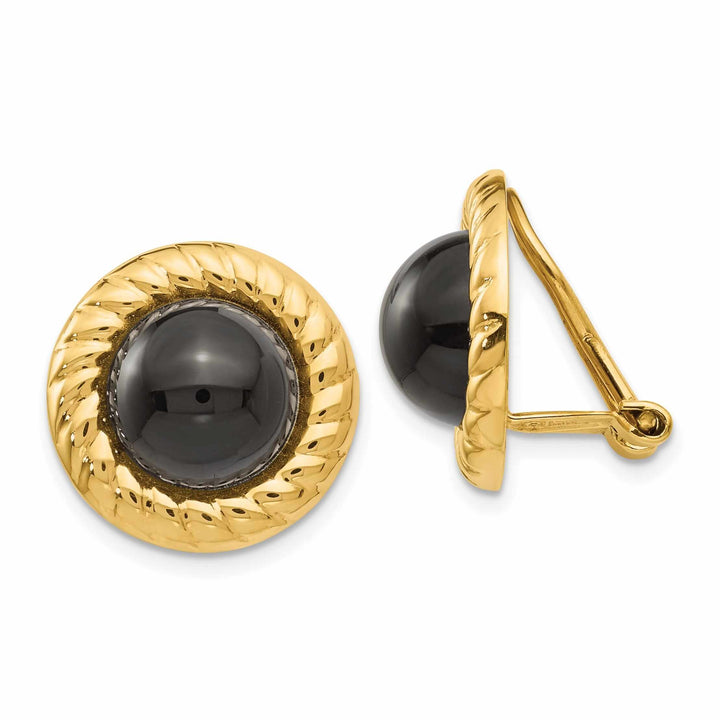 Lovely Rita's Earrings 14k Gold Omega Clip Non-Pierced Onyx Earrings