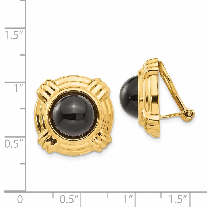 Lovely Rita's Earrings 14k Gold Omega Clip Onyx Non-pierced Earrings