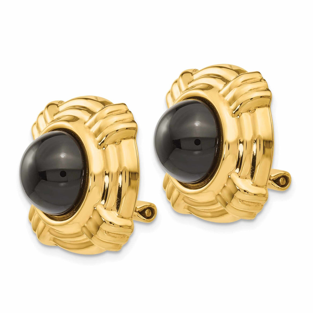 Lovely Rita's Earrings 14k Gold Omega Clip Onyx Non-pierced Earrings