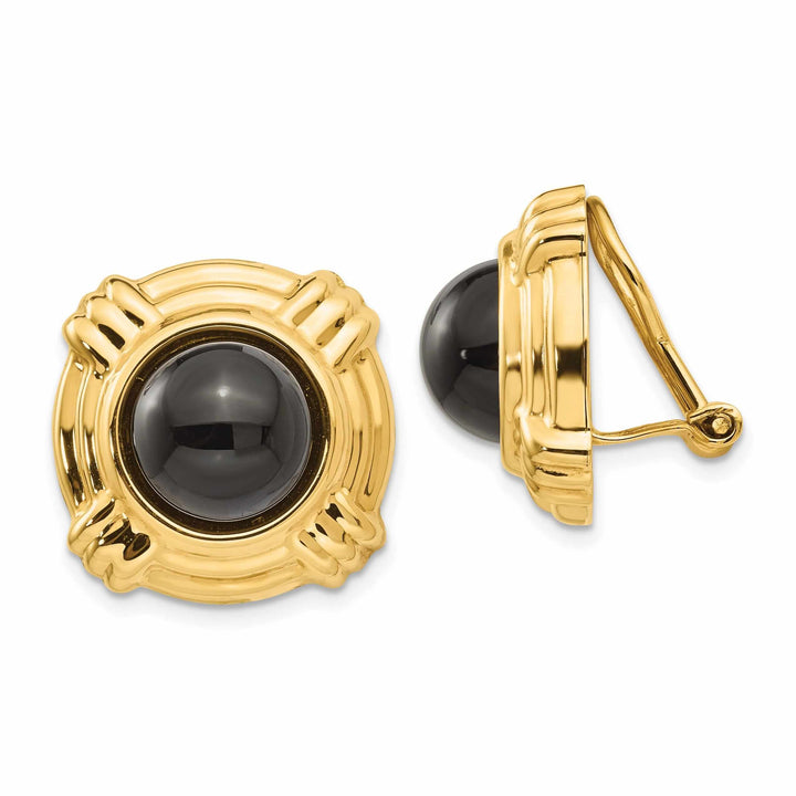 Lovely Rita's Earrings 14k Gold Omega Clip Onyx Non-pierced Earrings