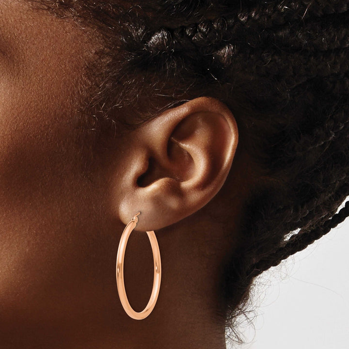 Lovely Rita's Earrings 14k Rose Gold 2.5MM Polished Hoop Earrings