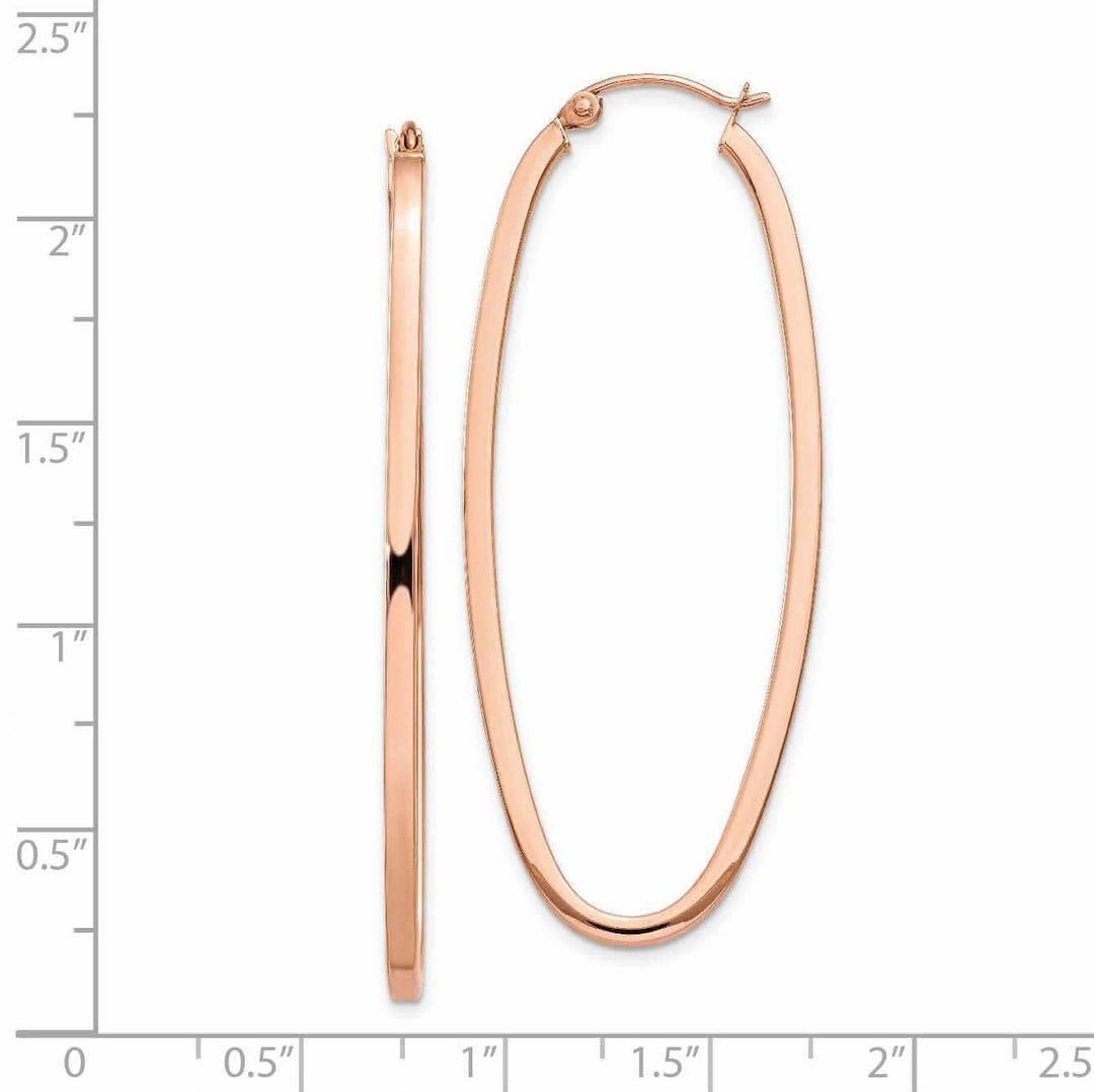 Lovely Rita's Earrings 14k Rose Gold 2MM Square Tube Oval Hoop Earrings