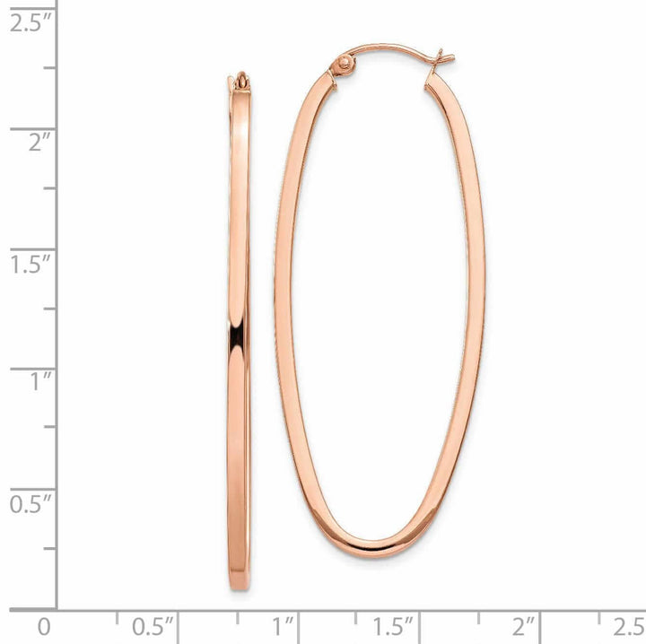 Lovely Rita's Earrings 14k Rose Gold 2MM Square Tube Oval Hoop Earrings