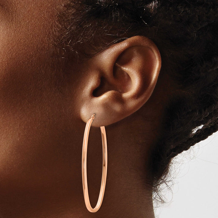 Lovely Rita's Earrings 14k Rose Gold 2MM Square Tube Oval Hoop Earrings