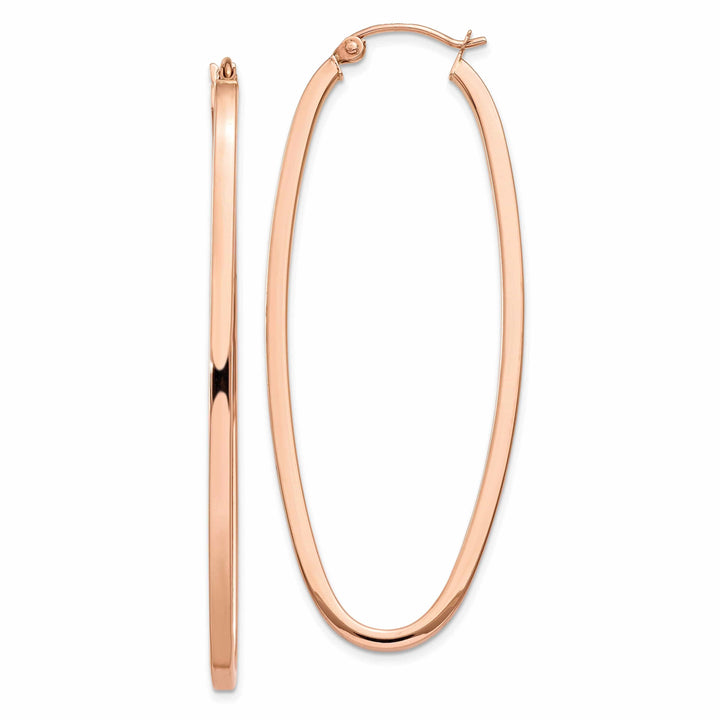 Lovely Rita's Earrings 14k Rose Gold 2MM Square Tube Oval Hoop Earrings