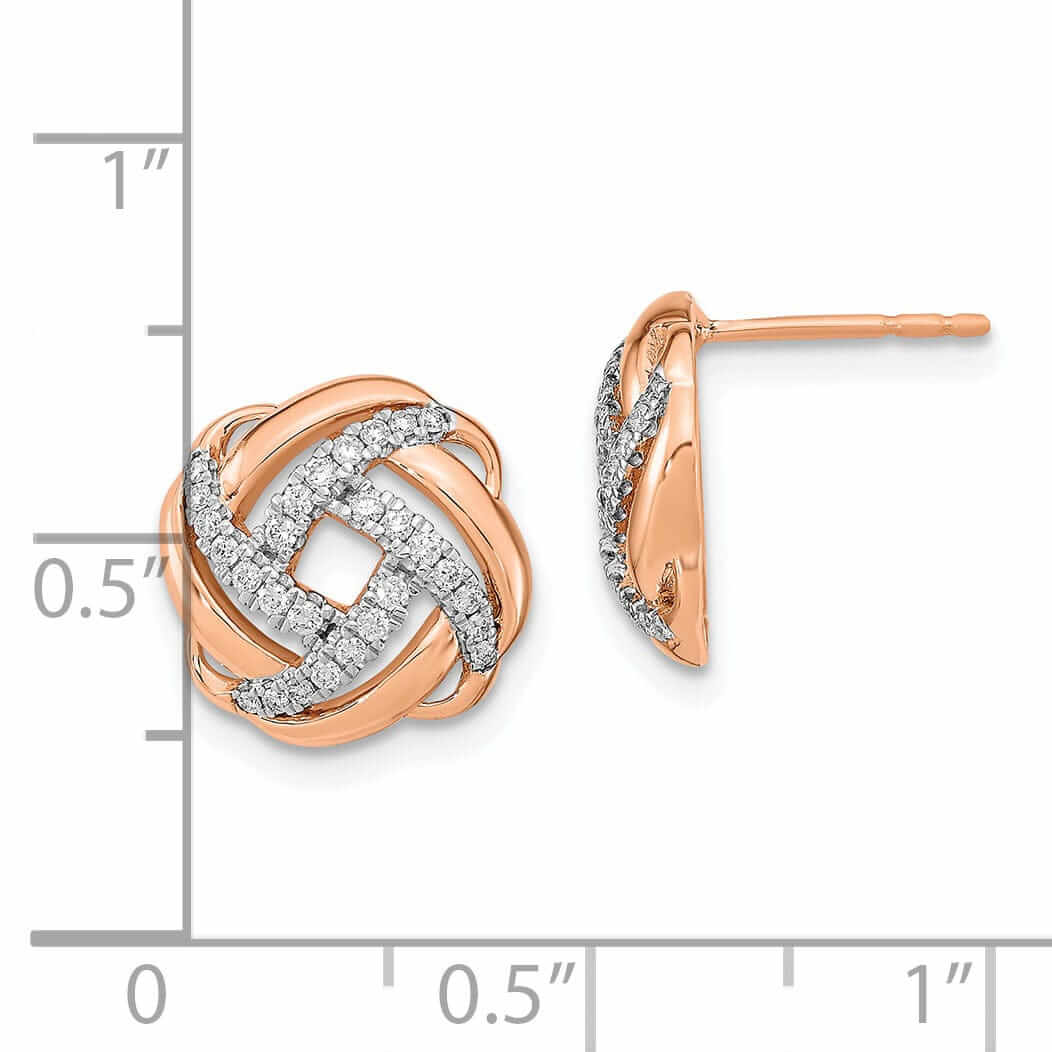 Lovely Rita's Earrings 14k Rose Gold Diamond Love Knot Post Earrings