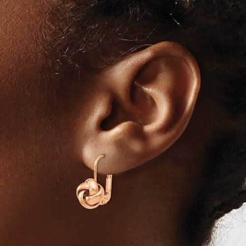Lovely Rita's Earrings 14k Rose Gold Polished Finish Love Knot Leverback Earrings