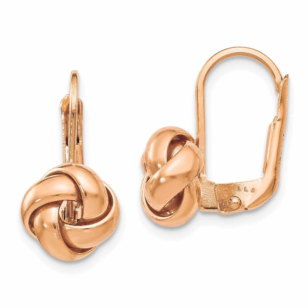 Lovely Rita's Earrings 14k Rose Gold Polished Finish Love Knot Leverback Earrings