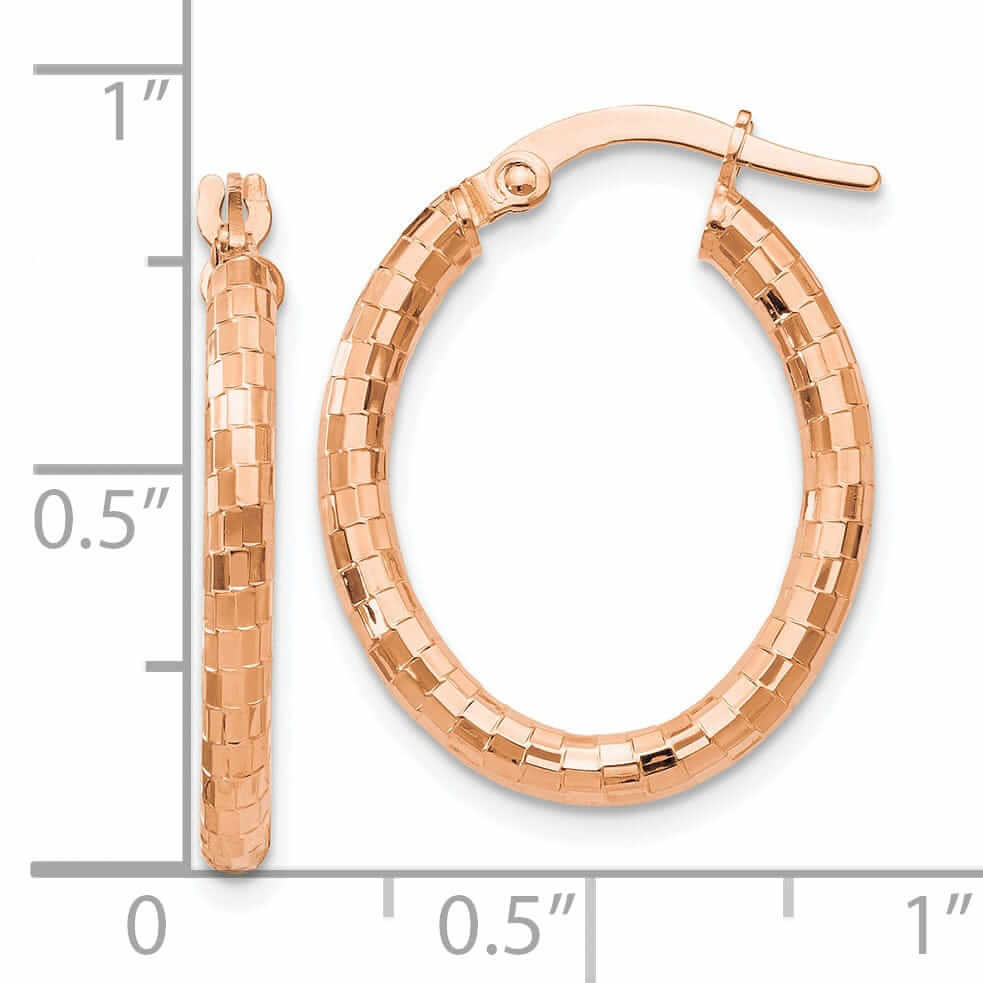 Lovely Rita's Earrings 14k Rose Gold Textured Oval Hoop Earrings