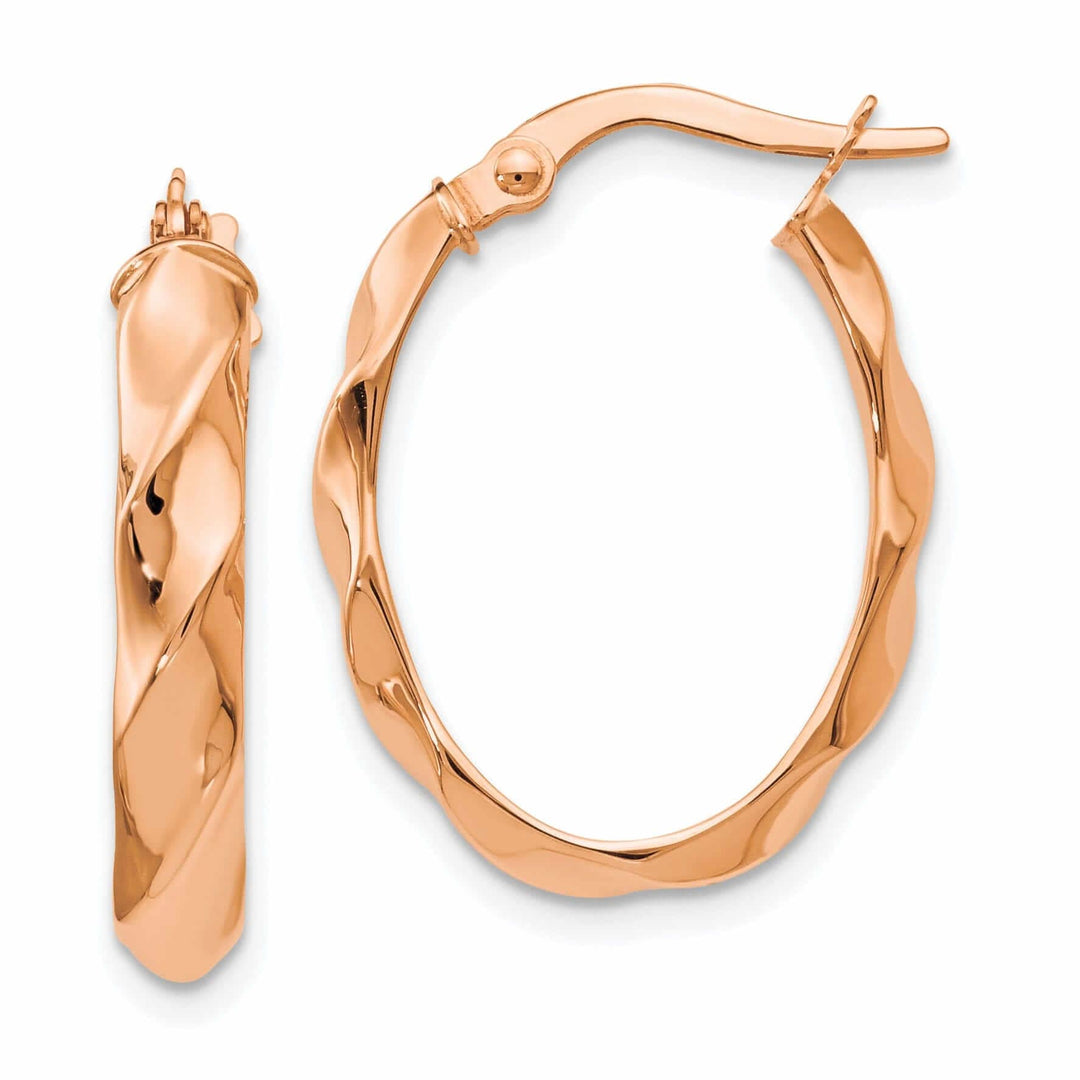 Lovely Rita's Earrings 14k Rose Gold Twisted Oval Hoop Earrings