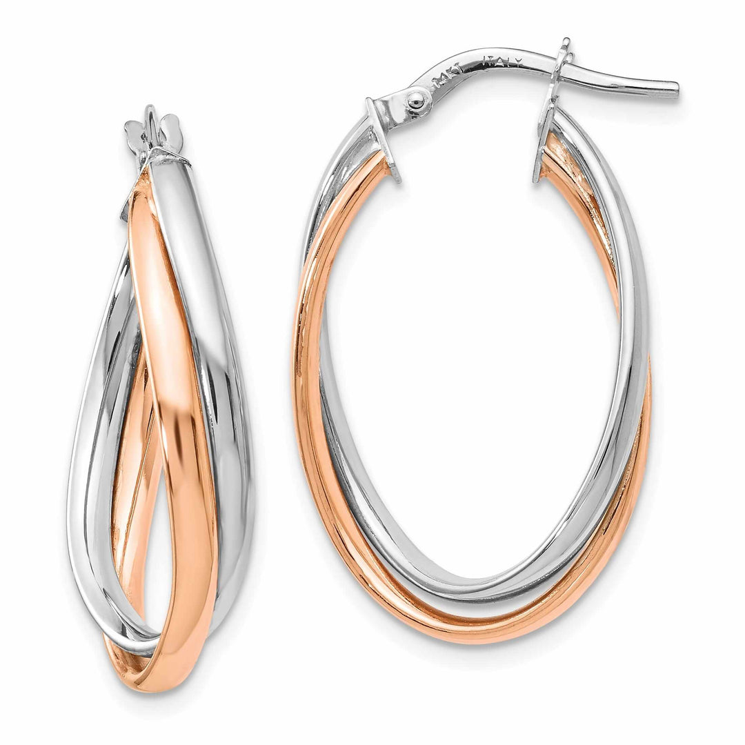 Lovely Rita's Earrings 14k Rose White Gold Polished Fancy Hoop Earrings