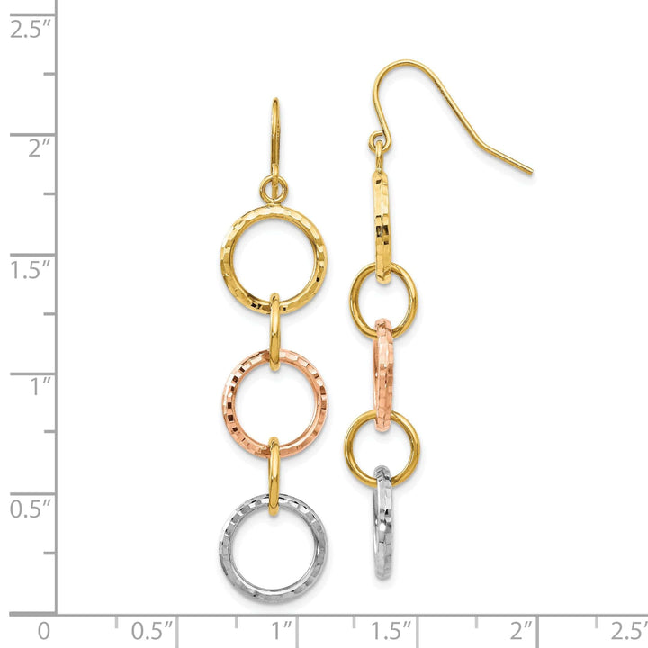 Lovely Rita's Earrings 14k Tri-Color Diamond Cut Circle Dangle Earrings