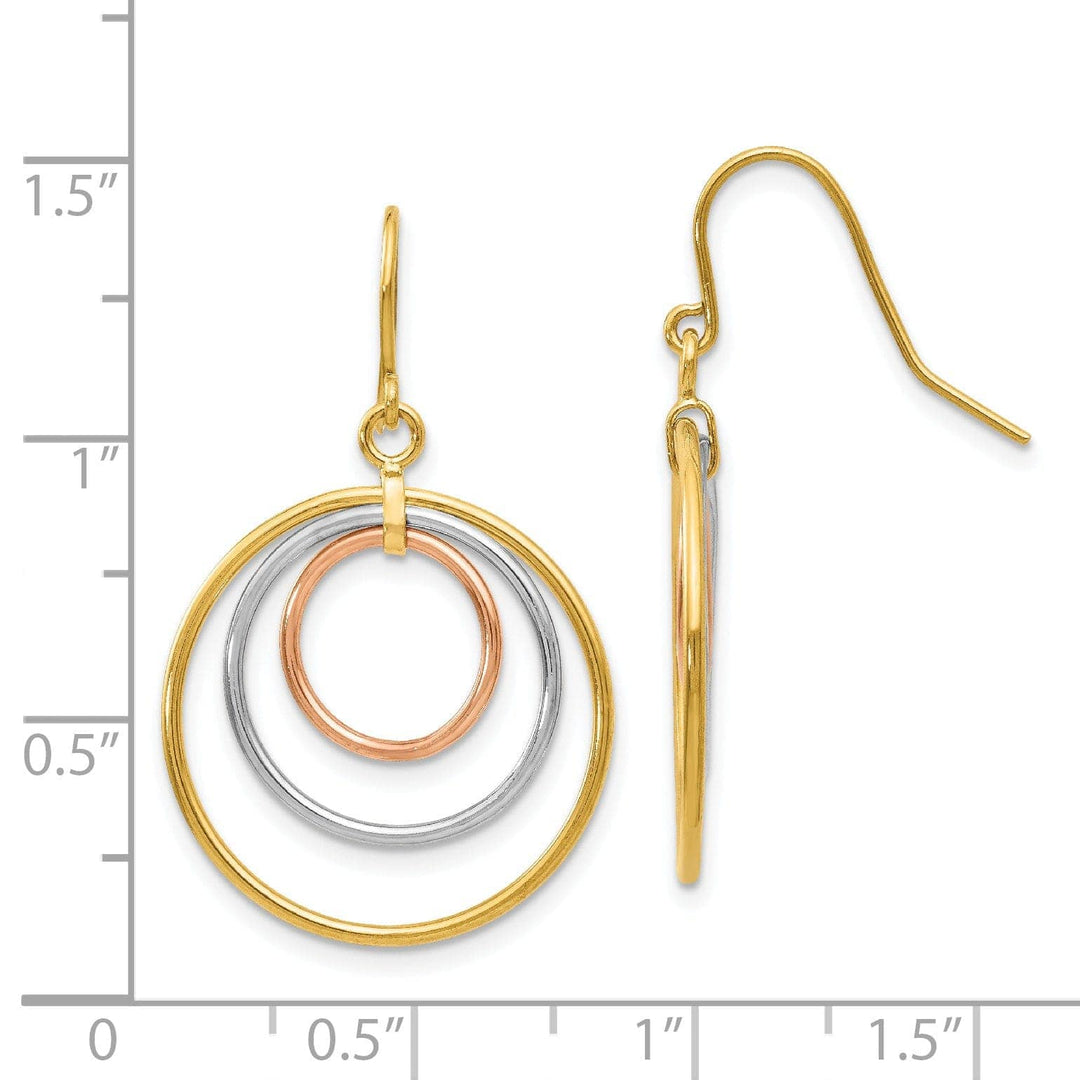 Lovely Rita's Earrings 14k Tri-Color Gold Circle Dangle Earrings