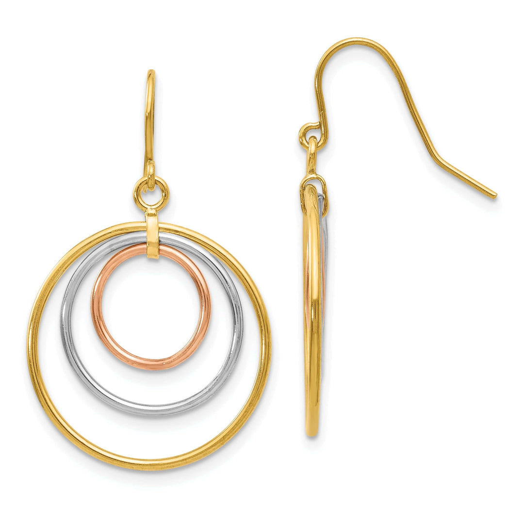 Lovely Rita's Earrings 14k Tri-Color Gold Circle Dangle Earrings