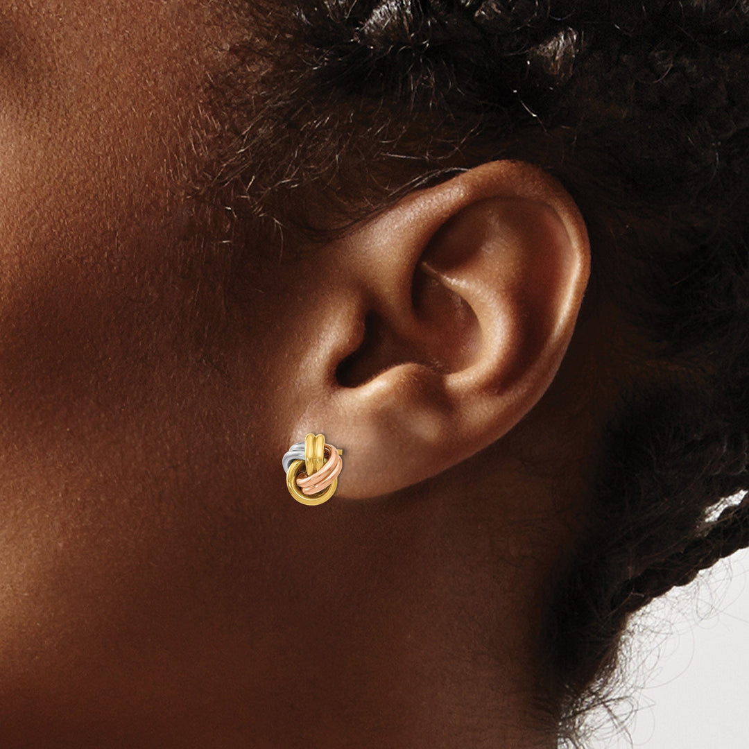 Lovely Rita's Earrings 14k Tri Color Gold Love Knot Post Earrings