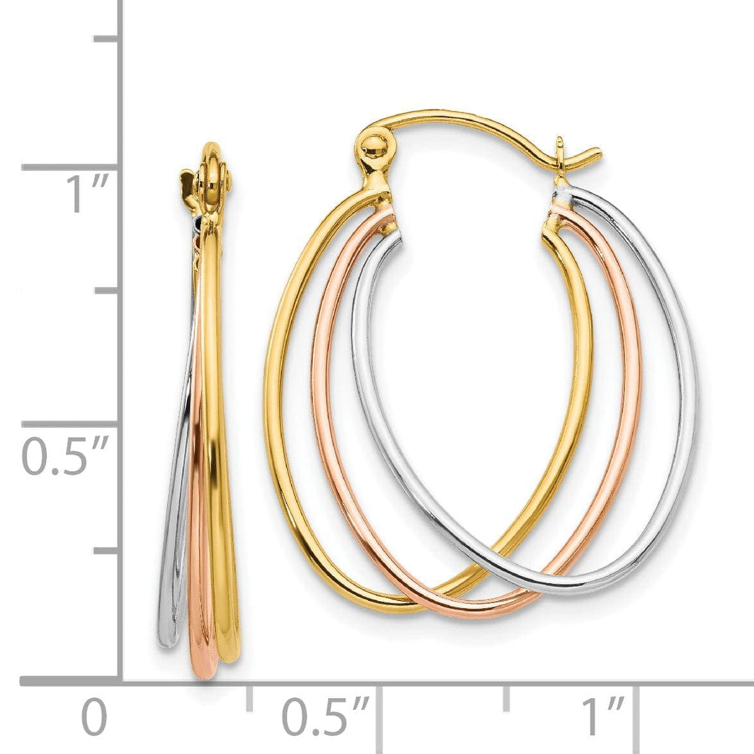 Lovely Rita's Earrings 14K Tri-Color Polished Gold Three Hoop Earrings