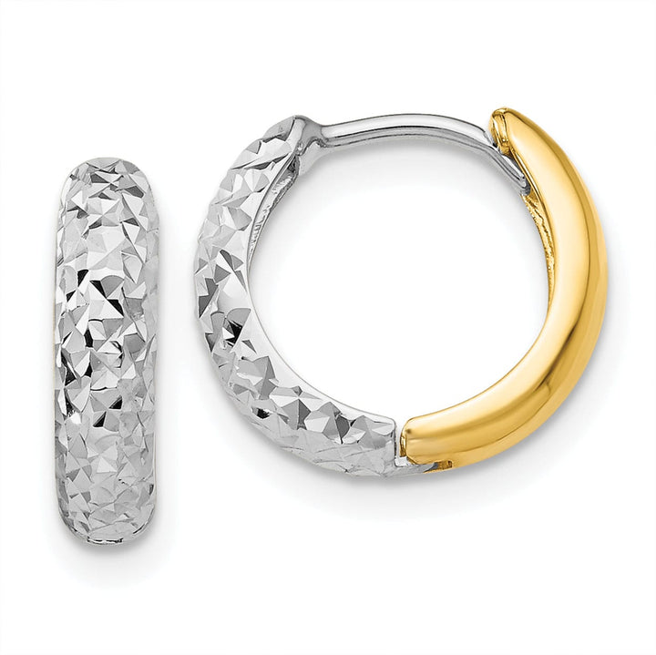Lovely Rita's Earrings 14k Two-tone Diamond Cut Hinged Hoop Earrings