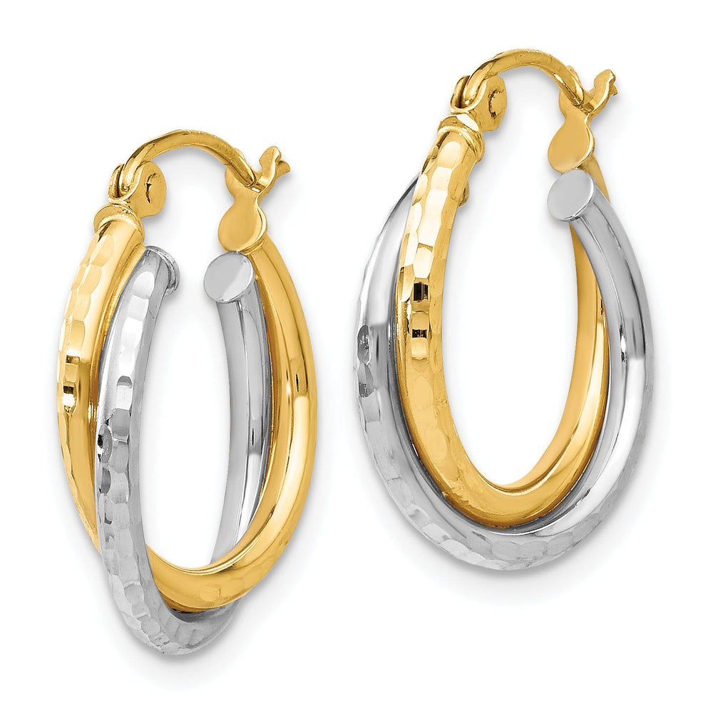 Lovely Rita's Earrings 14k Two tone Diamond cut Hinged Hoop Earrings