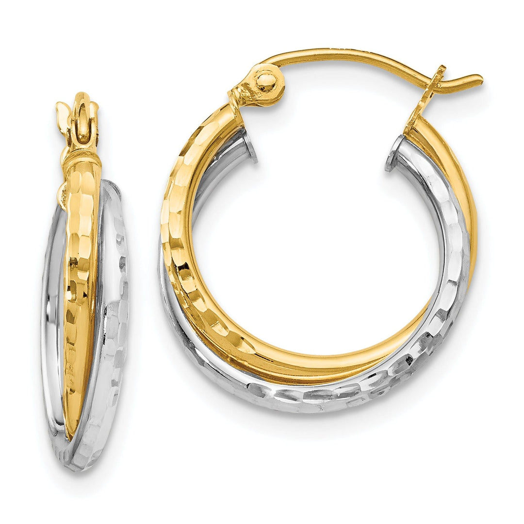 Lovely Rita's Earrings 14k Two tone Diamond cut Hinged Hoop Earrings