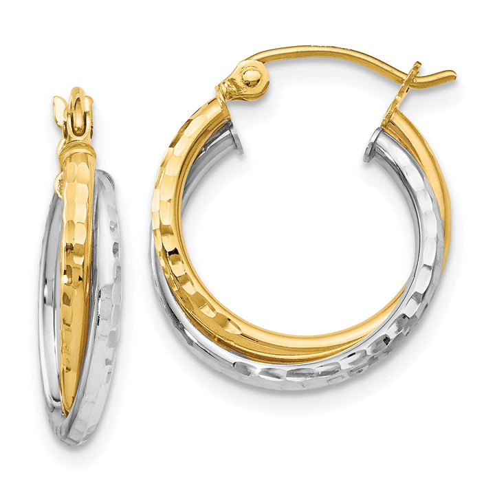Lovely Rita's Earrings 14k Two tone Diamond cut Hinged Hoop Earrings