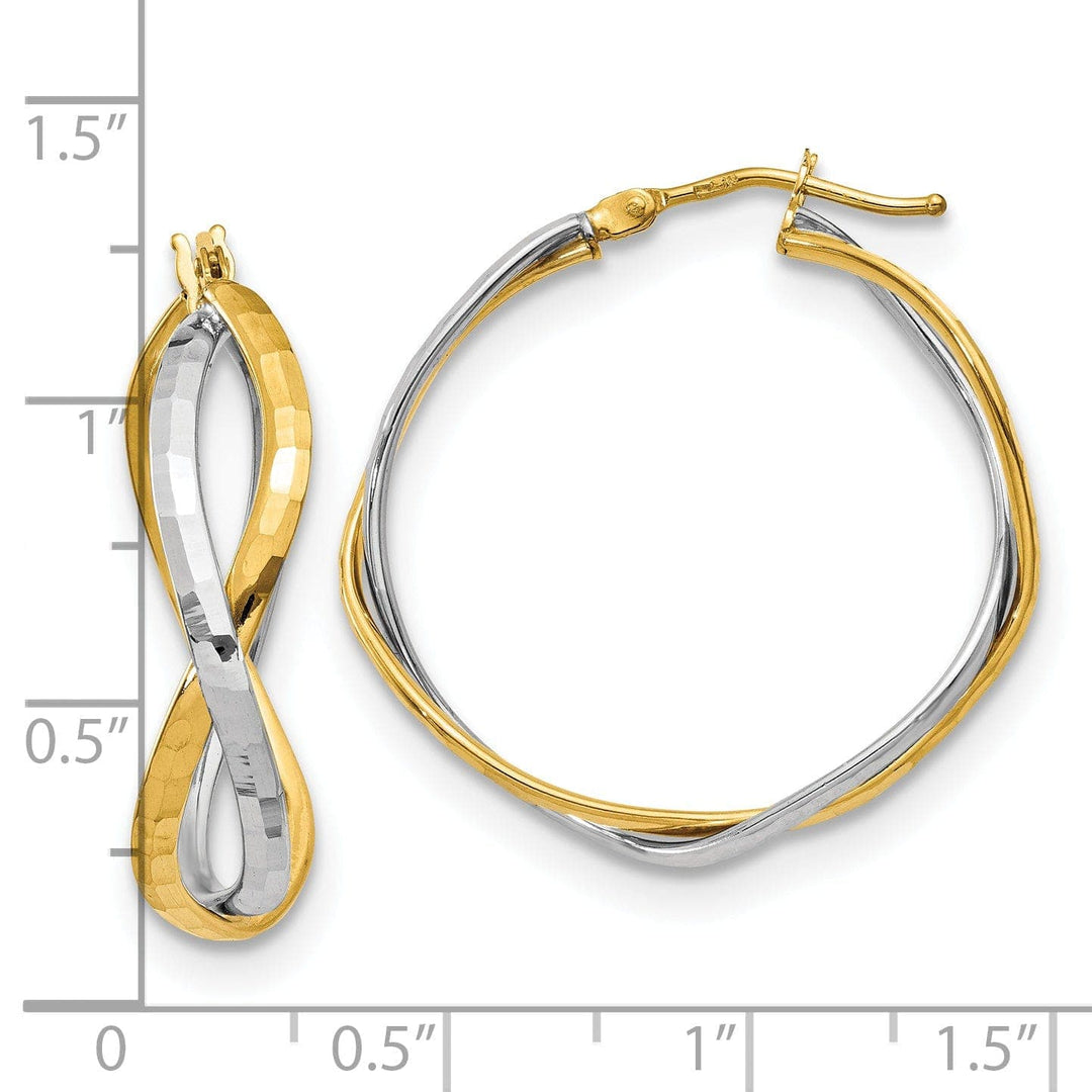 Lovely Rita's Earrings 14k Two Tone Gold Criss Cross Hoop Earrings
