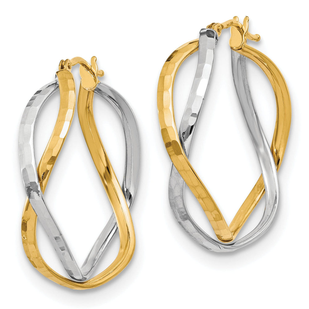Lovely Rita's Earrings 14k Two Tone Gold Criss Cross Hoop Earrings