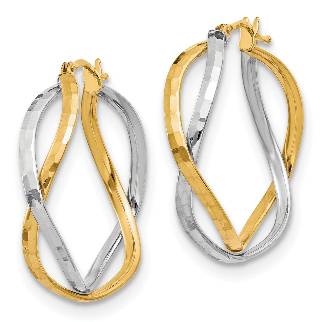 Lovely Rita's Earrings 14k Two Tone Gold Criss Cross Hoop Earrings
