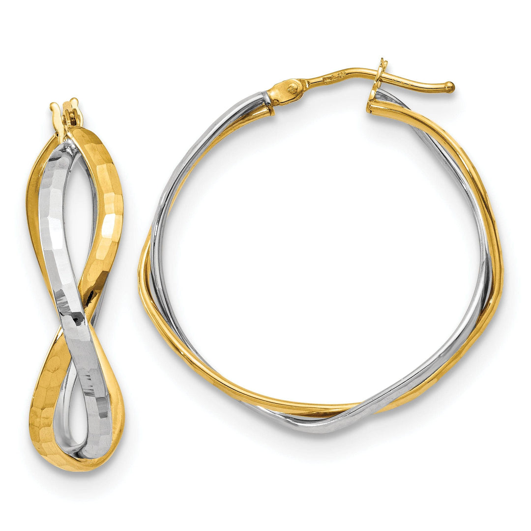 Lovely Rita's Earrings 14k Two Tone Gold Criss Cross Hoop Earrings