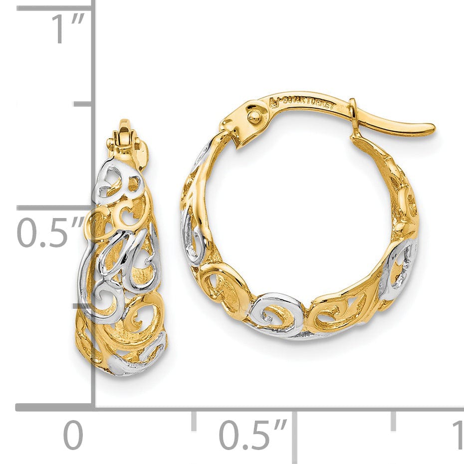 Lovely Rita's Earrings 14k Two Tone Gold Fancy Hoop Earrings