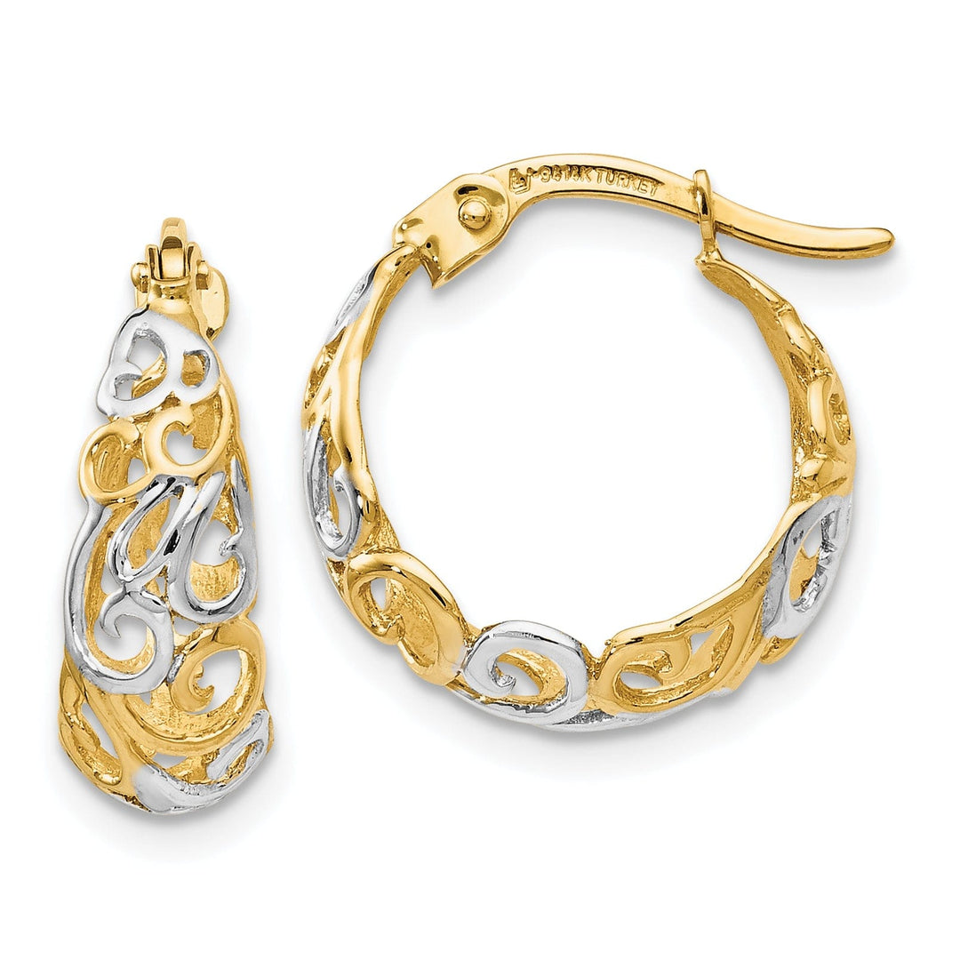 Lovely Rita's Earrings 14k Two Tone Gold Fancy Hoop Earrings