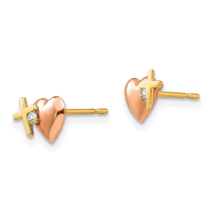 Lovely Rita's Earrings 14k Two-tone Gold Heart and Cross Post Earrings