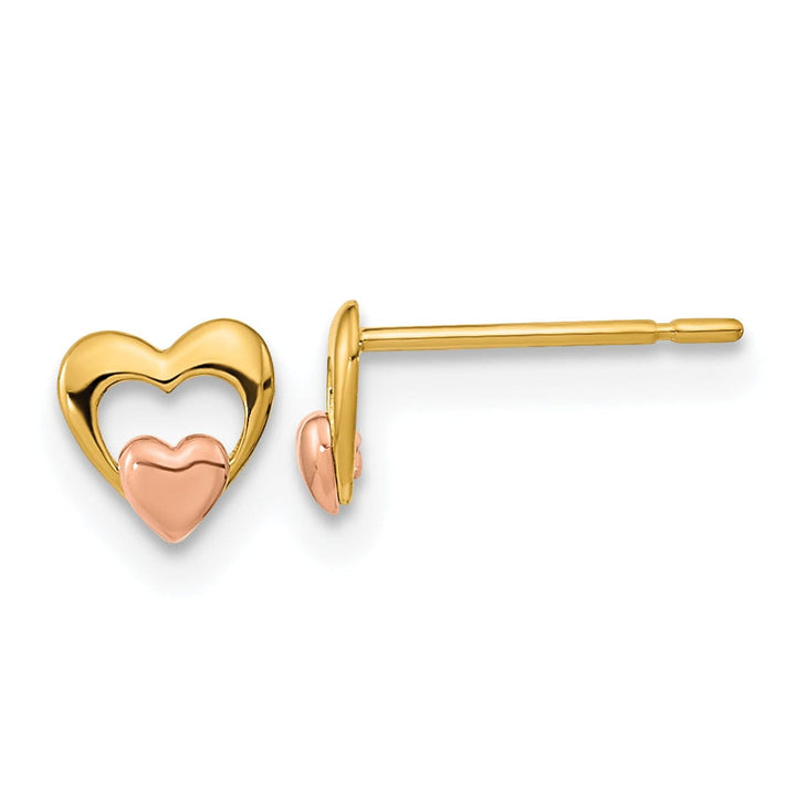 Lovely Rita's Earrings 14k Two-tone Gold Heart Post Earrings