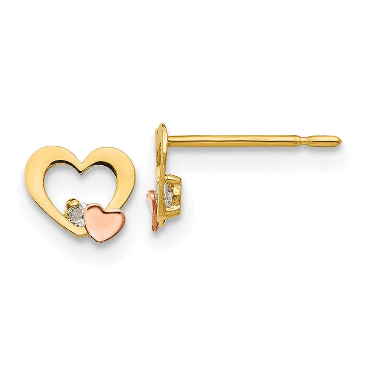 Lovely Rita's Earrings 14k Two-tone Gold Heart Post Earrings