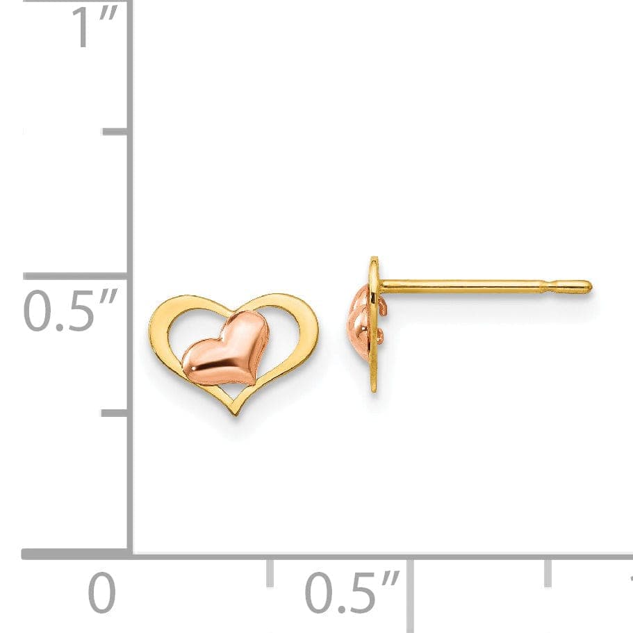 Lovely Rita's Earrings 14k Two-tone Gold Heart Post Earrings