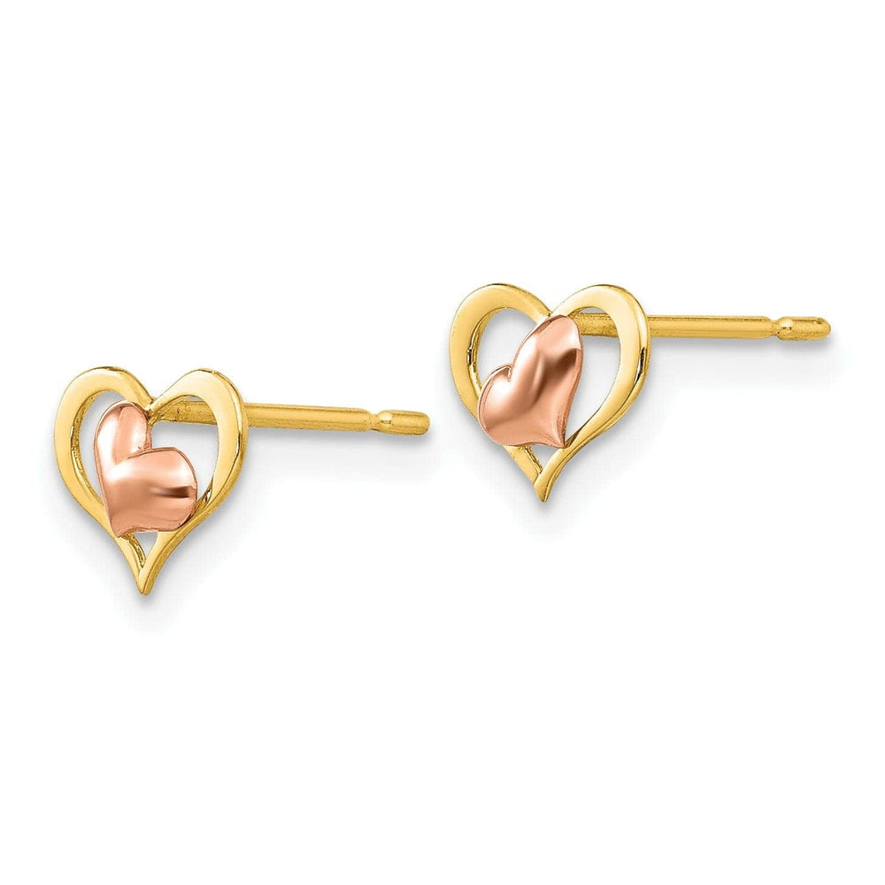 Lovely Rita's Earrings 14k Two-tone Gold Heart Post Earrings