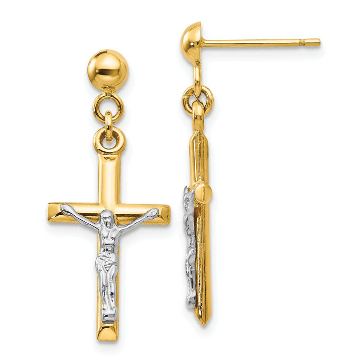 Lovely Rita's Earrings 14k Two-tone Gold Hollow Crucifix Earrings