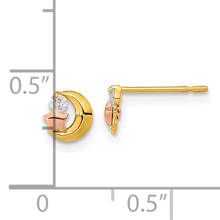 Lovely Rita's Earrings 14k Two-tone Gold Moon and Star Post Earrings