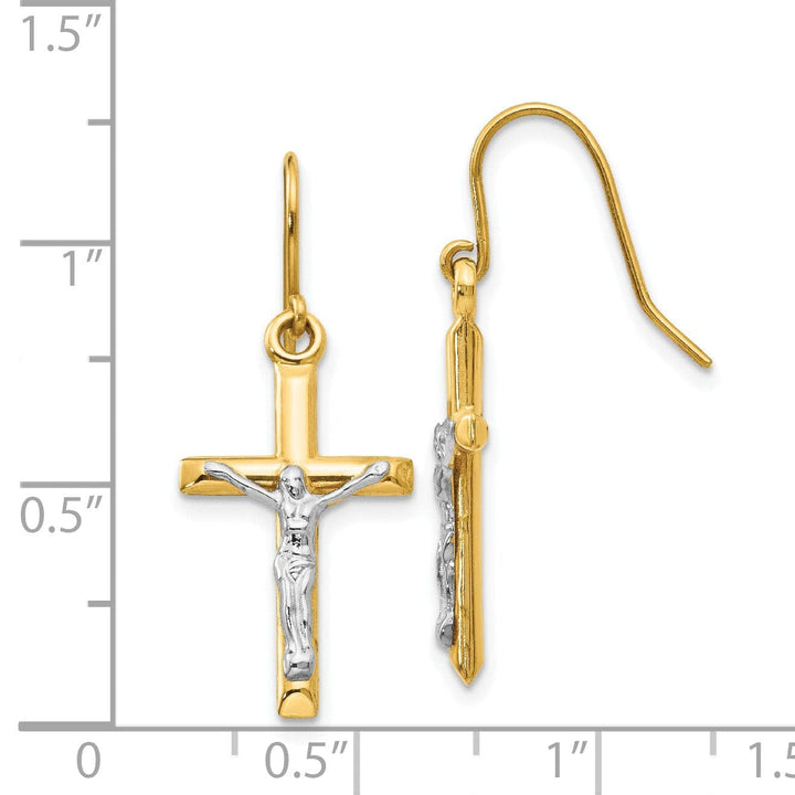 Lovely Rita's Earrings 14k Two-tone Gold Polished Crucifix Earrings