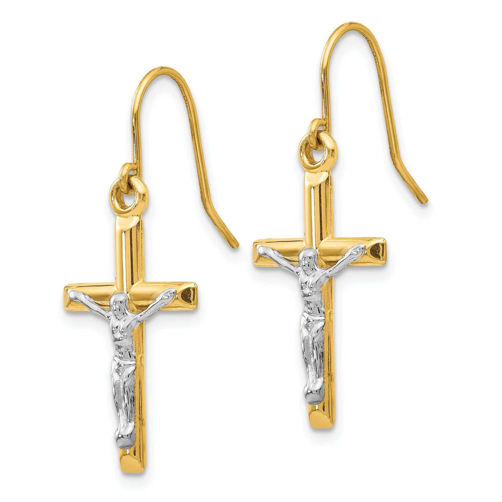 Lovely Rita's Earrings 14k Two-tone Gold Polished Crucifix Earrings