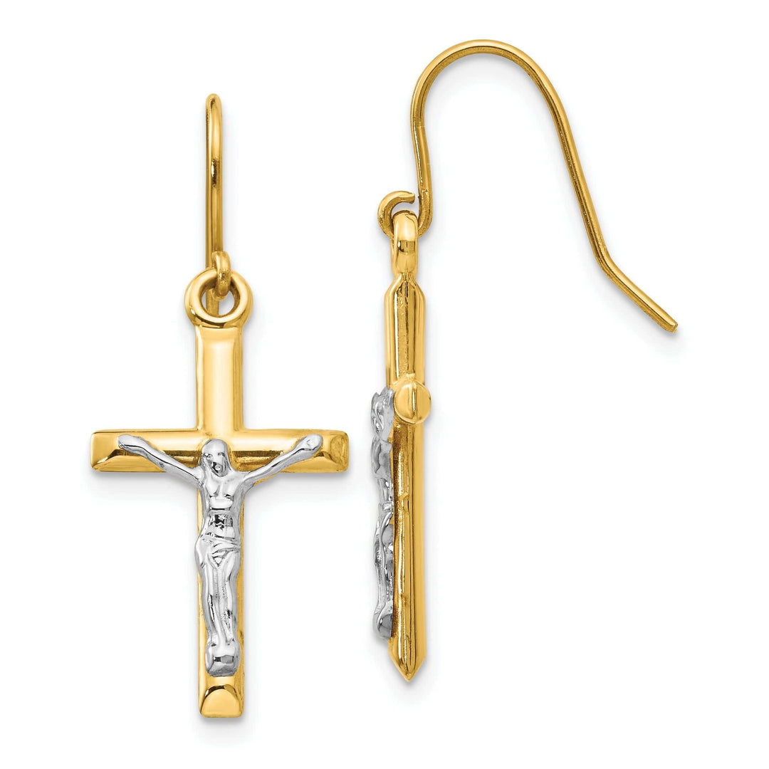 Lovely Rita's Earrings 14k Two-tone Gold Polished Crucifix Earrings