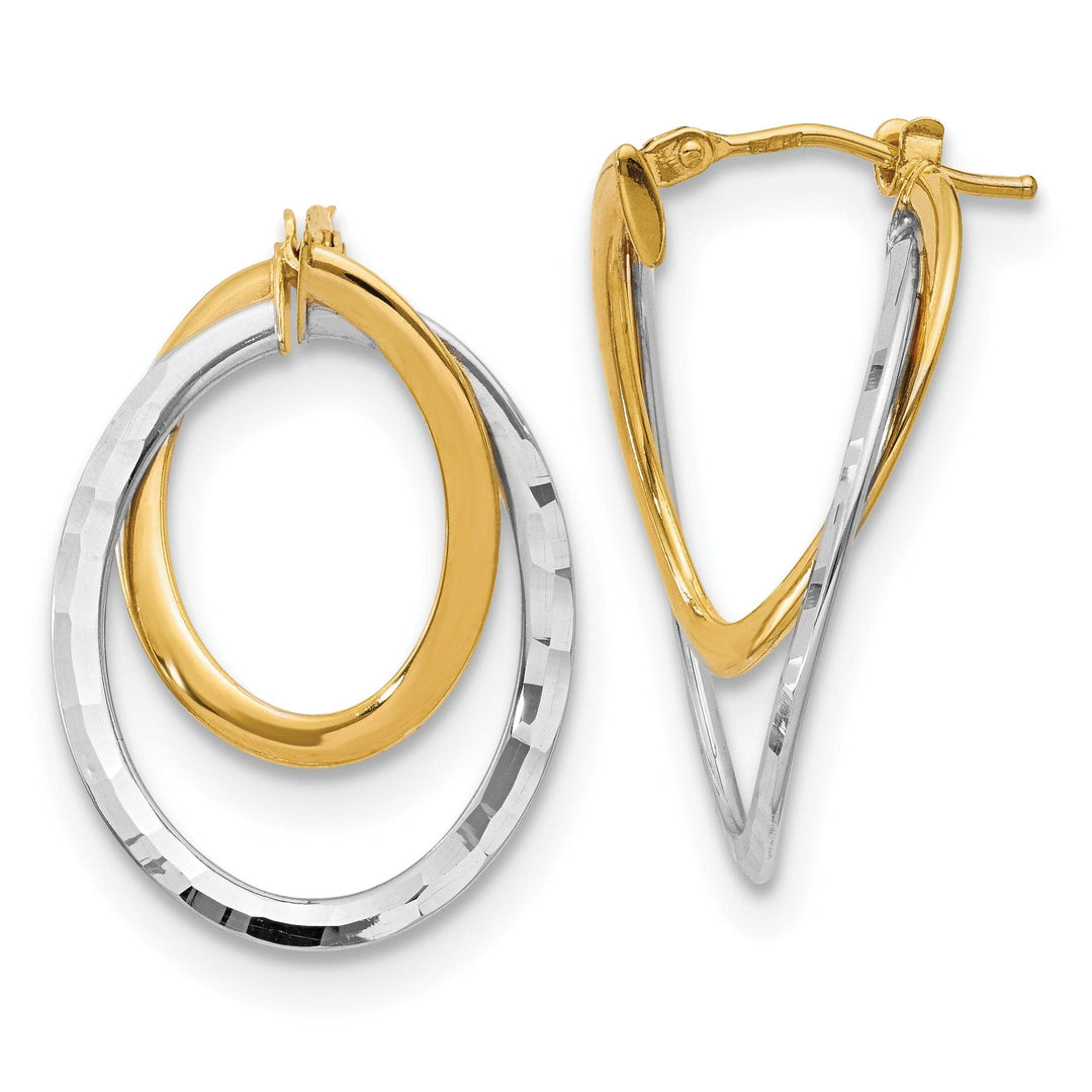 Lovely Rita's Earrings 14k Two Tone Gold Polished Fancy Hoop Earrings
