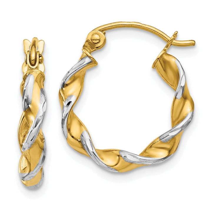 Lovely Rita's Earrings 14k Two Tone Gold Polished Fancy Twisted Hoops