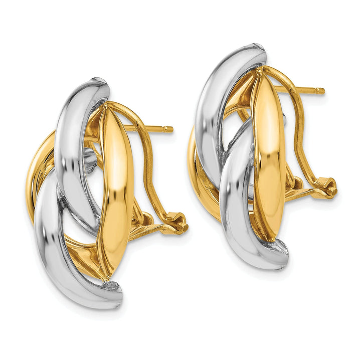 Lovely Rita's Earrings 14k Two-tone Gold Swirl Omega Back Post Earrings