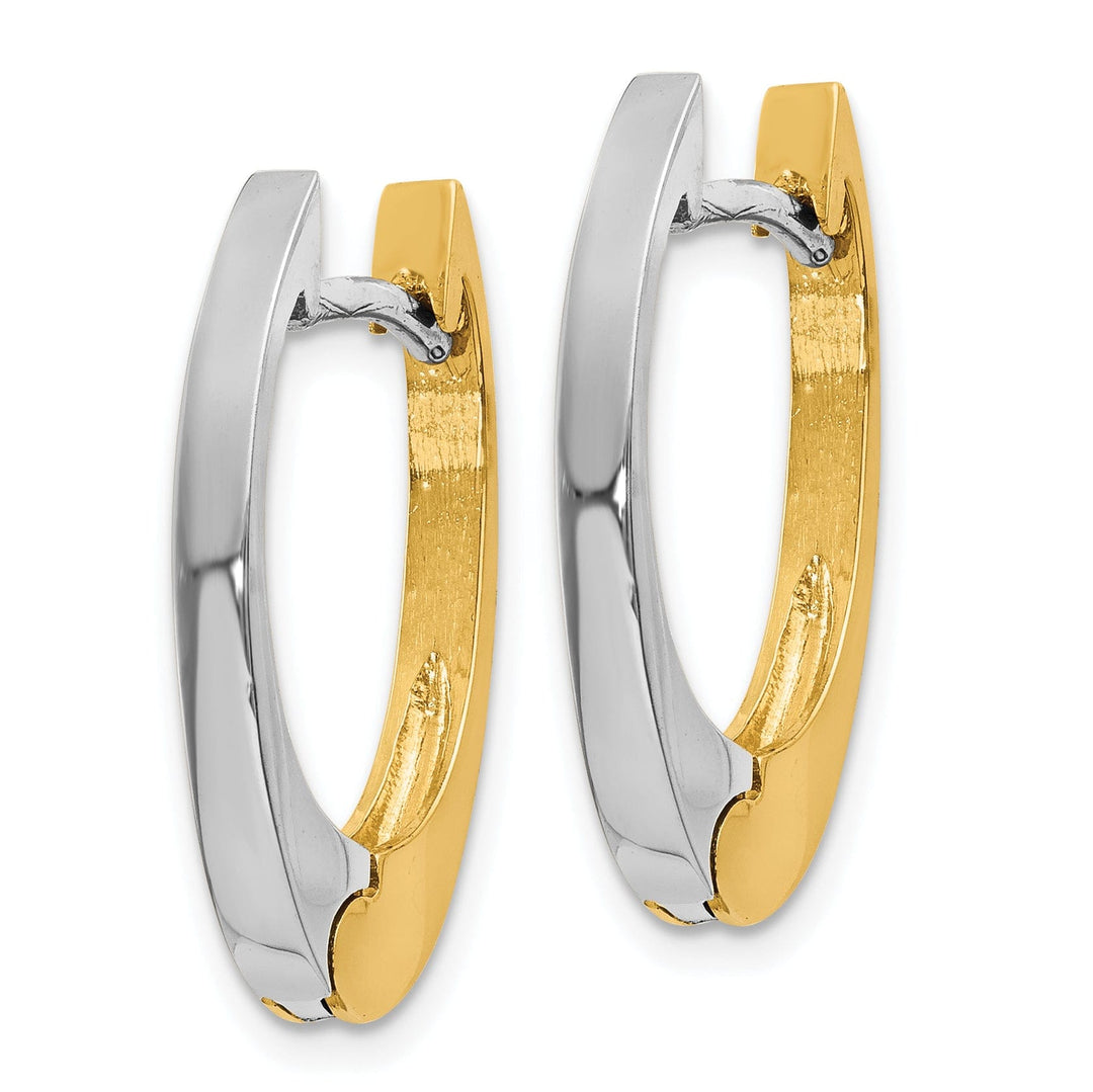 Lovely Rita's Earrings 14k Two-tone Gold V Shaped Hinged Hoop Earrings