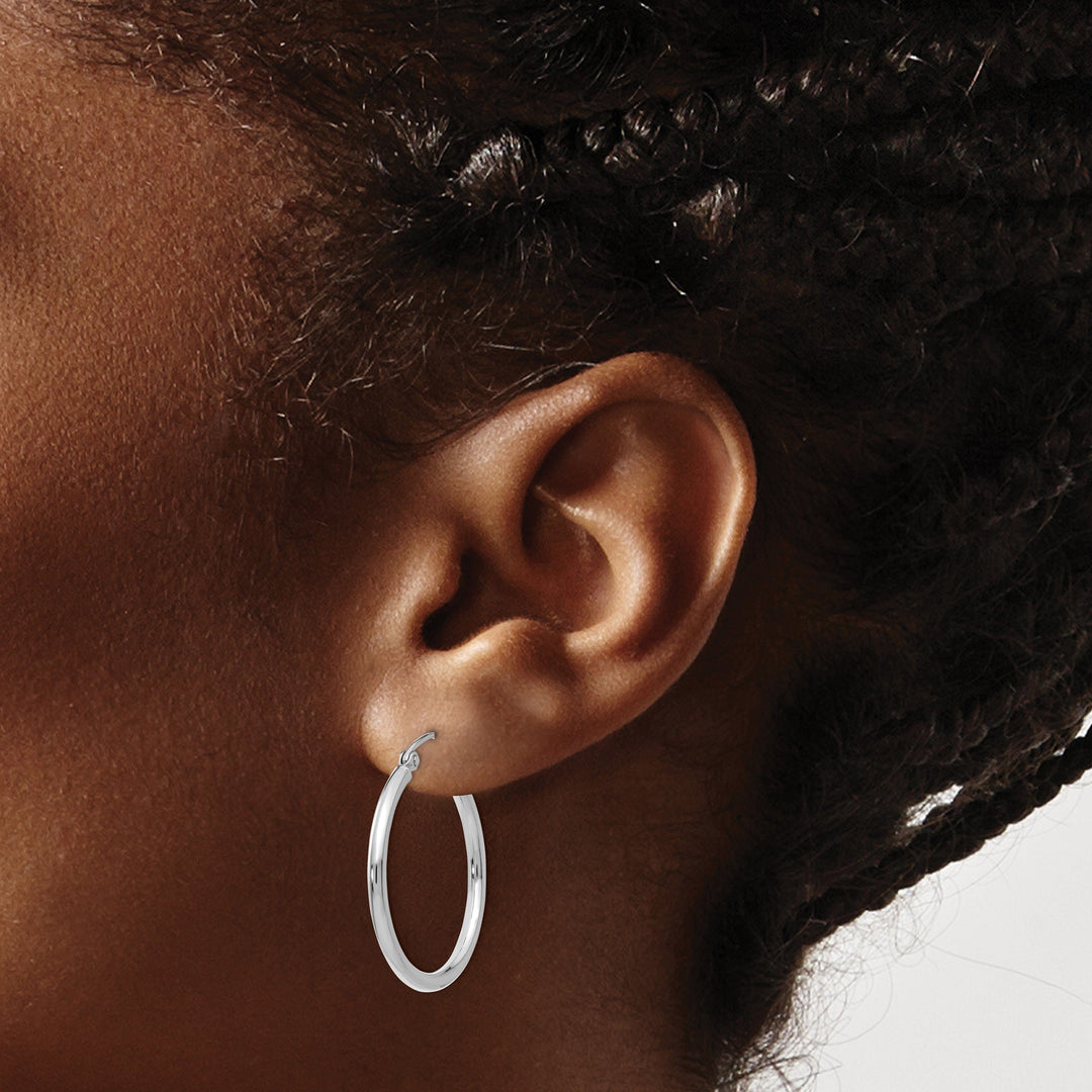 Lovely Rita's Earrings 14k White Gold 2MM Round Hoop Earrings