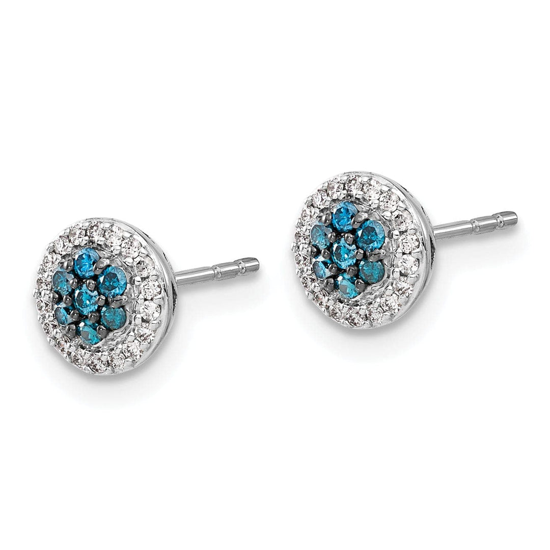 Lovely Rita's Earrings 14k White Gold Blue/White Diamond Cluster Post Earrings
