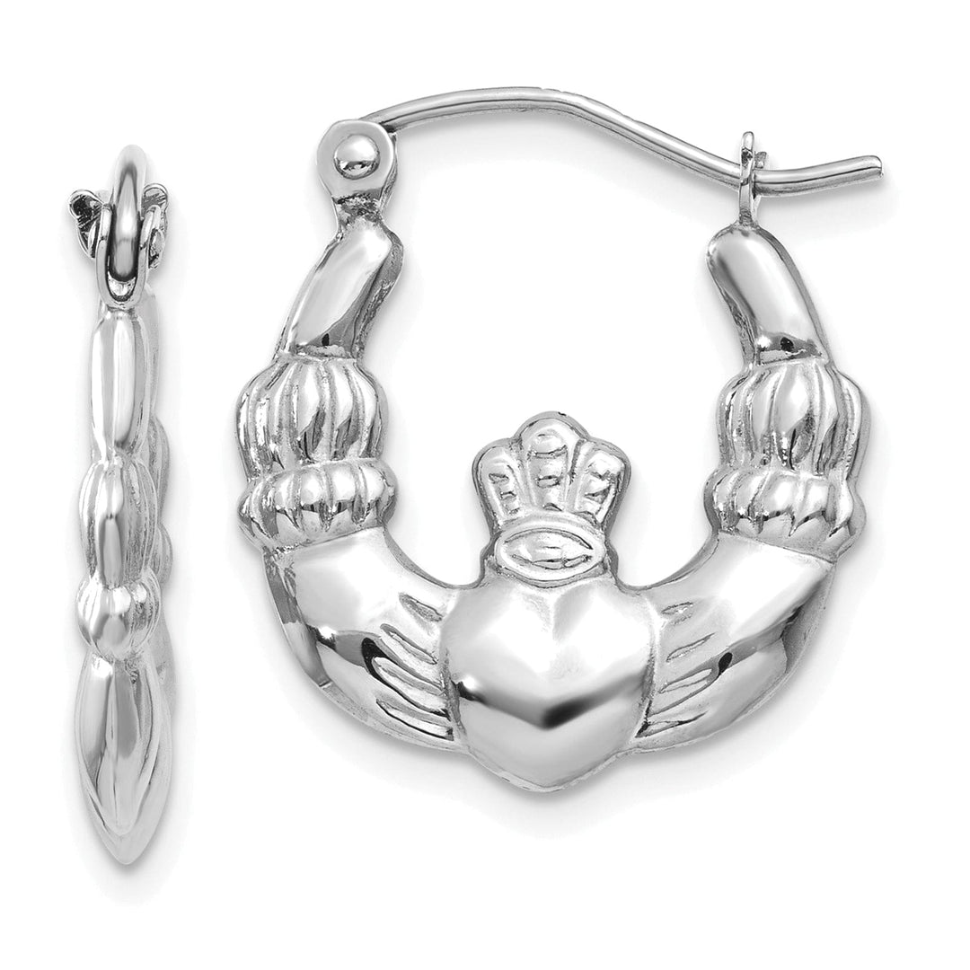Lovely Rita's Earrings 14k White Gold Claddagh Hoop Earrings